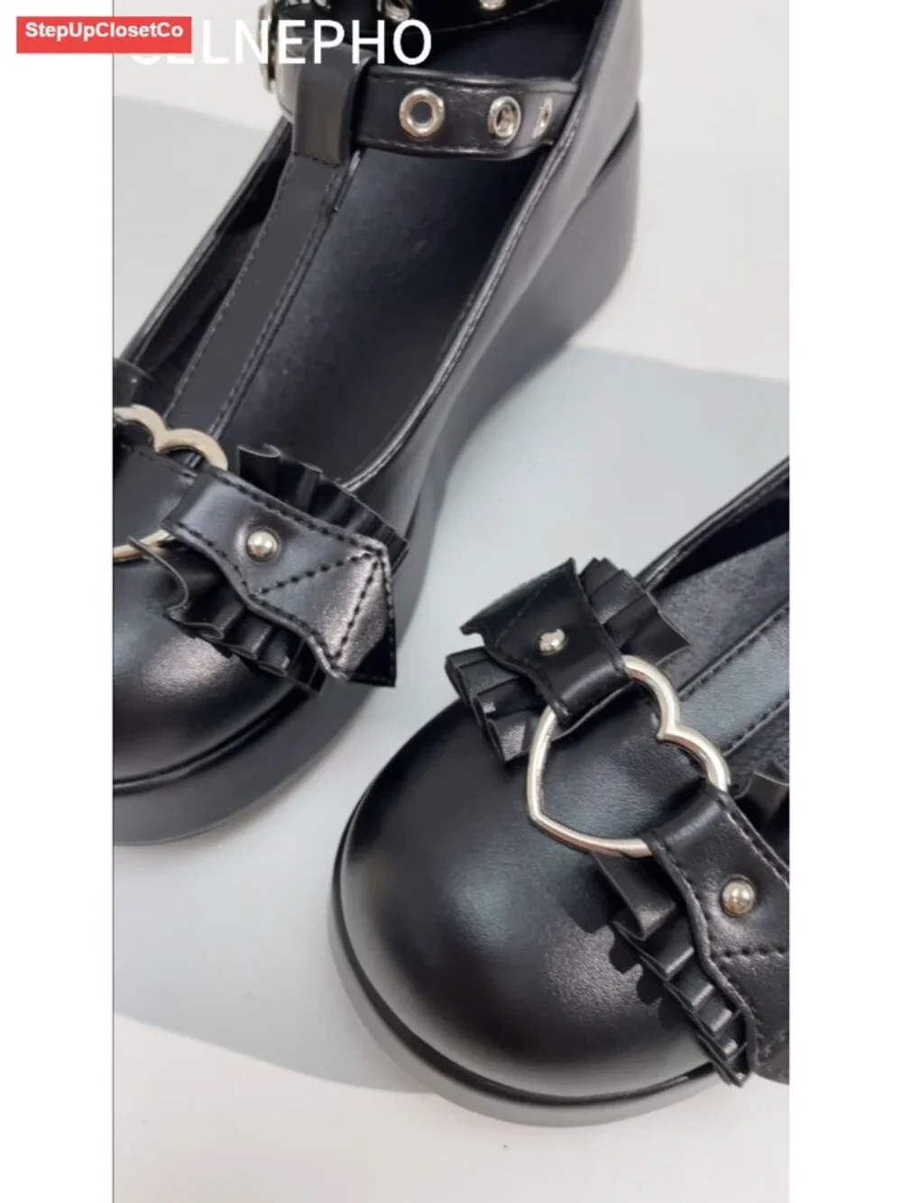 Goth Platform Mary Jane Pumps Ankle Strap Faux Leather Chunky Heel Shoes